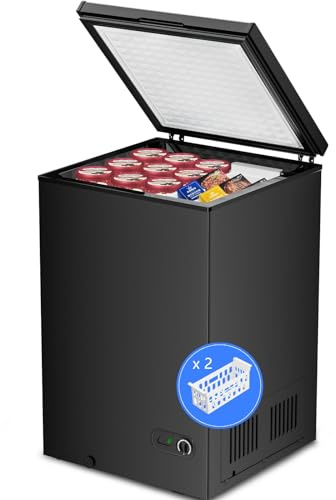 Kismile 3.5 Cubic Feet Chest Freezer with 2 Removable Baskets Free Standing Top Open Door Compact Deep Freezer with Adjustable Temperature for Home/Kitchen/Office/Bar (3.5 Cubic Feet, Black)