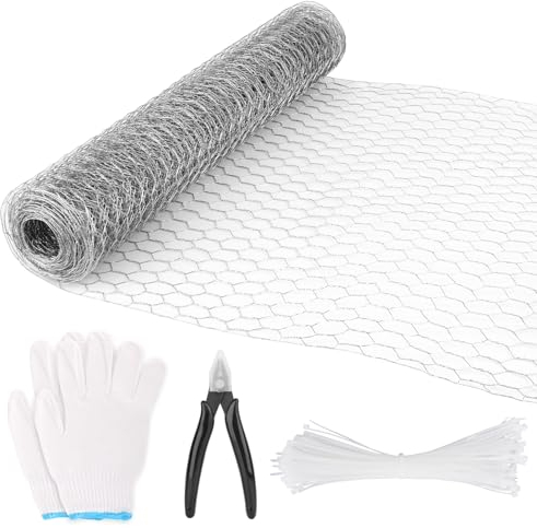 NVIYAM Malla de Alambre de Pollo 40cm x 6m Malla Conejera Alambre Hexagonal Galvanizada Malla Gallinero Metalica Malla Alambre Valla de Alambre de Conejos con Alicates de Corte y Guantes