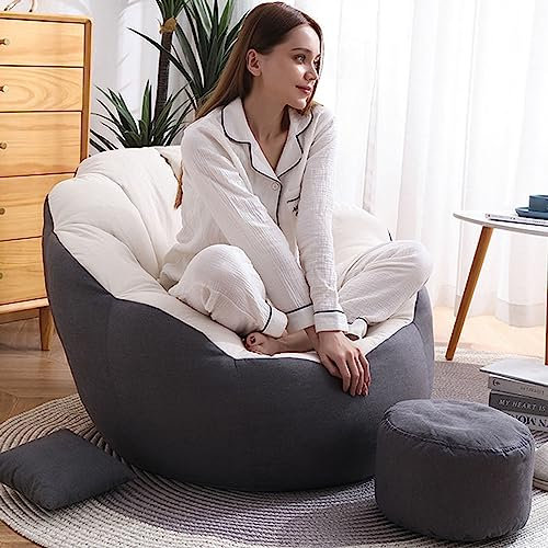 DESHVA Lazy Bean Bag Chair Cover, Sitzsackbezug ohne Füllung (No Filler) Pumpkin Look Soft Stuffable Bean Bag Chair Cover Leak-proof Furniture Protector,White+gray