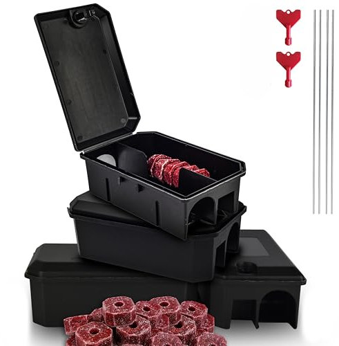 Roshield - 4X PRE-BAITED Anti Rat Solution Kit | Pre Bait Box Rat Trap | indoor/Outdoor Fast & Safe Infestation Control| Rat Poisoning Super Strength | Rat Poisoning | Mouse Traps | READY -TO USE, 4