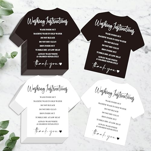 200 PCS Washing Instruction Cards, Clothes T Shirt Cleaning Care Instruction Insert Customer Direction Card for Small Business Packaging Online Shop Owner (3.5” x 3.4”, Black & White)
