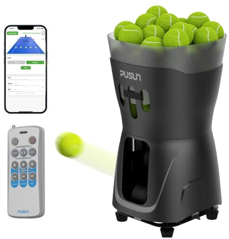 PUSUN PT-mini Pro Tennis Ball Machine – Compact & Powerful | App & Remote Control, Adjustable Spin & Speed, Long Battery Life, for Smart Solo Training Anywhere (Black)