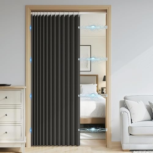 DSSHENGDS Personalizable Cortina Plegable baño corrediza，Separador de Espacios Interiores，Adecuado para Puertas correderas, armarios-Black- 180x200cm