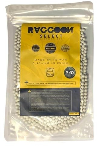 Raccoon Bolsa 1/2 kg Bolas Bio 0.40g 6mm | Bolsa de 1kg para Pistolas/Rifles Airsoft. Peso por Bola 0,40g