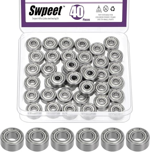 Swpeet Kit de selección de rodamientos de bolas 624ZZ de 40 piezas, rodamientos de ranura profunda de acero al carbono de 4 x 13 x 5 mm, rodamientos en miniatura, doble blindado