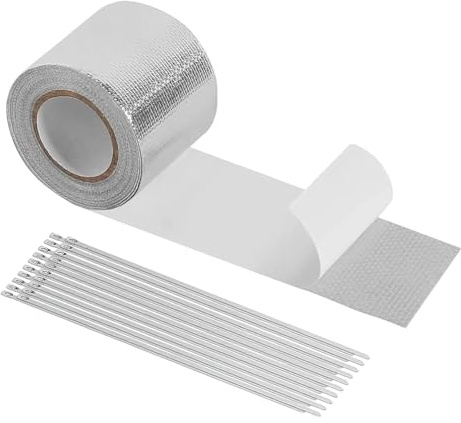 Ruban Tuyau Échappement,Bande adhésive d'étanchéité pour tuyaux avec 20 liens acier inoxydable,Ruban de protection thermique pour échappement - pour Plomberie, Automobile, Motocyclette,