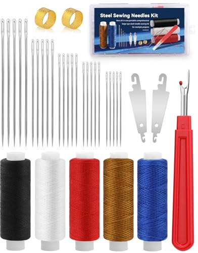 37 PCS Stainless Steel Sewing Needles Set, Steel Needle Sewing Kit, Needle and Thread Kit with Threader, Steel Needles, Portable Travel Sewing Kit for Repairing Quilting Embroidery Crafts