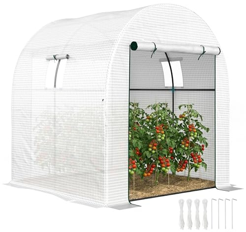 Outsunny Serra da Giardino a Tunnel 1.8x1.8x2 m con 2 Porte e Finestre Avvolgibili, Serra per Orto con Struttura in Acciaio e Copertura PE, per Orto Verdure Fiori Frutta, Anti UV, Bianco