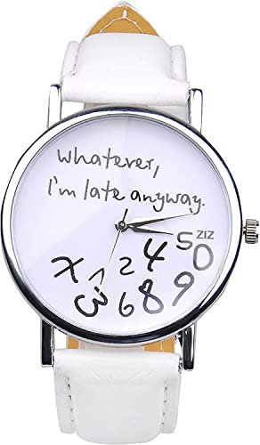 Mixe Whatever, I'm Late Anyway Women's Fashion Analog Digital Quartz Birthday Gift Faux Leather Wristwatch White