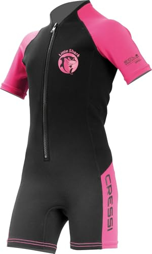 Cressi Little Shark, Wetsuit 2 mm, Muta Shorty Junior Disponibile Corte o Maniche Lunghe Unisex-Bambini, Nero/Rosa, 5/6 Anni