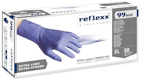Reflexx R99, Guanti Hi-Risk in Nitrile senza Polvere Gr. 8.9, 50 Pezzi, Blu
