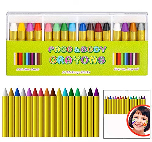LHKJ Palette de Maquillage Enfants, Peinture pour Visage et Corps 16 Couleurs Crayons Peinture Corporelle pour Cosplay, Carnaval, Anniversaire, Halloween