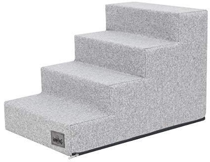 Hundetreppe, Katzentreppe, Antirutsch und Beständig - Haustiertreppe mit 4 Stufen für kleine Hunde - 60 x 40 x 40 cm - Inari - Asche