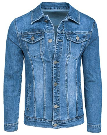 Evoga Giubbotto di jeans uomo casual denim giacca giubbino moto slim fit Jacket (L, Denim Chiaro)