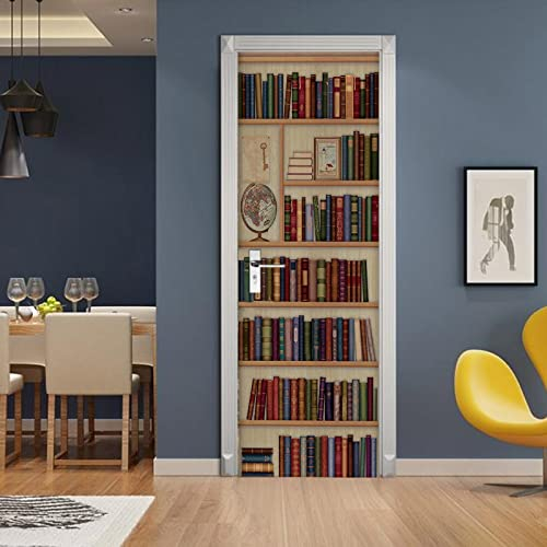 A.Monamour Adesivo Porta Autoadesiva 3D Libreria Piena Di Libri Vintage Vinile PVC Adesivi per Porte Interne Pellicola Adesiva Poster Sticker Murale Parete Carta da Parati
