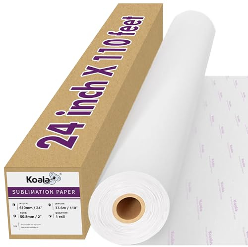 Rotolo di carta per sublimazione koala, 61 cm di larghezza x 38 m di lunghezza, 1 rotolo, nucleo da 7,6 cm, 105 g/m², carta a trasferimento termico di ampio formato per regali personalizzati