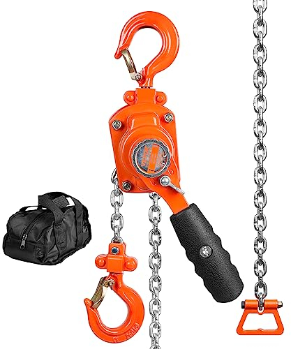 VEVOR Mini Palan à Levier Manuel 0,25 T Palan à Chaîne à Cliquet Manutention Levage 2,8 m Acier Carbone G80 Frein Weston Double Cliquet Guidage Chaîne Crochet 360° pour Marchandises Garage Quai Usine