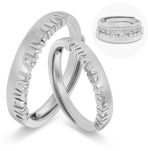 Meissa Anillos de Plata de Ley para Él y Ella Anillos de Promesa para Parejas Love You Forever Set Tamaño Ajustable, Juego de Dos Anillos