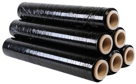 Super Mundo - Film Transparente para Embalaje Plástica retráctil de 50cmx200m y 23 micras, Alta Elasticidad para Palets, Mudanzas y Envíos (Negro, 6 Rollo)