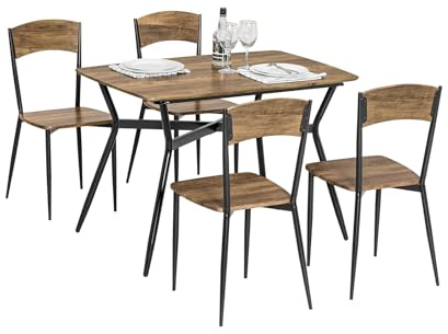 SoBuy 5-teilig Esstisch mit 4 Stühlen Bistrotisch Stehtisch mit 4 Barhockern Küchentisch Küchentresen Sitzgruppe Bartisch-Set Vintage Braun OGT49-F