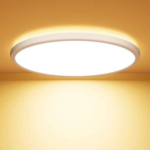 OUILA LED Deckenleuchte Flach Rund - Ø22CM Deckenlampe LED 18W 1600LM 3000K Warmweiß IP44 Wasserdicht Badezimmer Lampe, Badlampe Decke für Bad Küche Flur Schlafzimmer Keller
