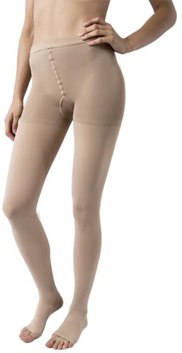 Beman 409A - Collant Medicali K1 Classe 1, Compressione Graduata 15-21 mmHg, Punta Aperta Unisex, Tallone Rinforzato e Cuciture Piatte, Elastici Resistenti (Beige, XL)