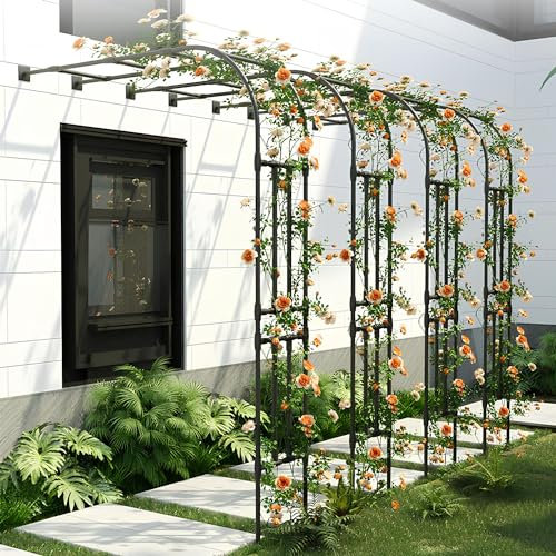 Rosenbogen aus Metall – halber seitiger Gartenbogen für Kletterpflanzen, einfache Montage, halbrunde Pergola für Innen- und Außenbereich, Garten, Rasen