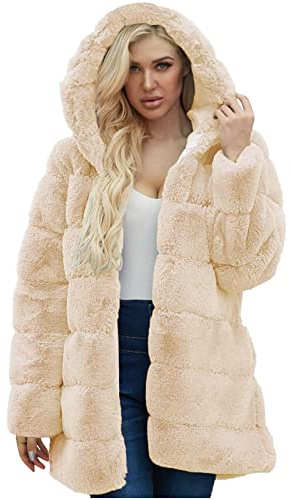 AEGJEGVD Femme Manteaux et Vestes en Fausse Fourrure Veste en Fausse Fourrure Manteau de Dessus en Peluche à Capuche Manteau de Fourrure d'hiver Manteau Femme Polaire Coat Jacket Costumes et Vestes