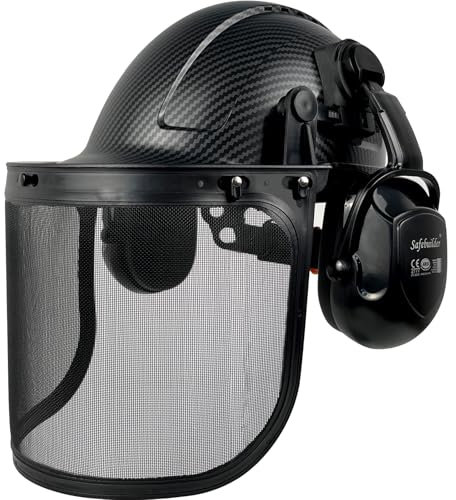 SAFEBUILDER Q20X Casque de Sécurité Forestière 3 en 1 Design Carbone Casque Arboriste Tronçonneuse avec Protection Visage et Oreillettes Protection Auditive Casques Dur ANSI Z89.1 OSHA