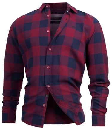 Indicode Uomini INGilman Shirt | Camicia a Quadri con Colletto Kent in Misto Cotone Tawny Port L