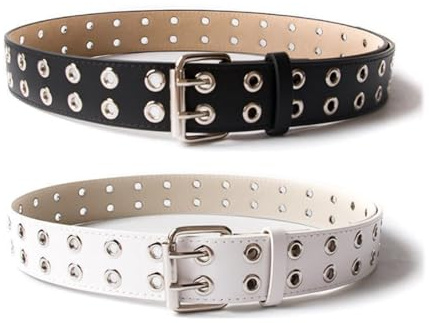 QSZHSL Double Boucle Ceinture Punk Rock en Cuir pour Femmes et Hommes, Gothique pour Jeans, Pantalons et Jupes Courtes