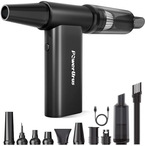PowerUrus Elektrische Staubgebläse Luftdruckspray, 4-Gang 200000 U/min, Druckluft Compressed Air Duster, 2-in-1 Gebläse für PC Reinigungsset Auto Sofa