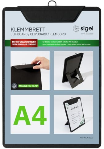 Siggel KB100 Klämbräda A4, svart, med stativfunktion, stabil klippbräda