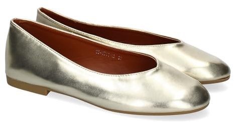 shoes&blues.es 89884 Bailarina Plana para Mujer, Diseno Elegante, Comodas de Punta Redonda, Ideales para el Dia a Dia. Oro Talla 37