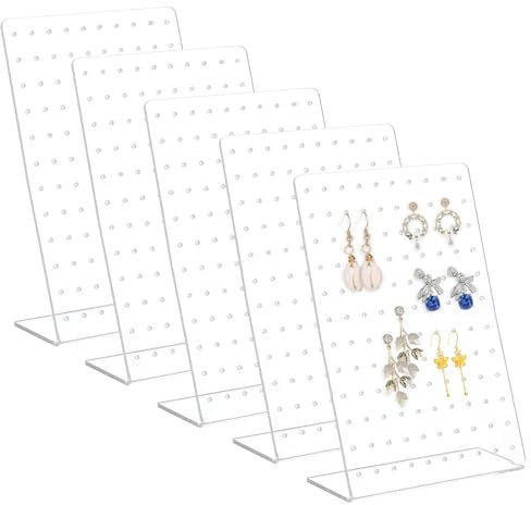Puedno 5pcs Acrylic Earring Holder, 120 Holes Earrings Ear Studs Display Stand, Earring Display Rack Stand, Earring Organizer Holder for Jewelry Earring Stud Display