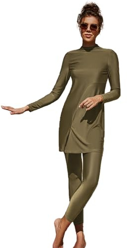 SJTYDX Muslim Swimsuits for Women Islamic Modest Swimwear 2 Piece Long Sleeve Burkini Full Cover Beachwear Modesty Bathing Suits (US, Alpha, Large, Regular, Regular, Green)