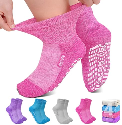 ZFSOCK Calze Senza Elastico Donna: Calzini Diabetici Antiscivolo in Bambù Traspirante Extra Larghi Senza Cucitura per Persone con Gonfiore Alle Gambe Brillante 4 Paia 47-49