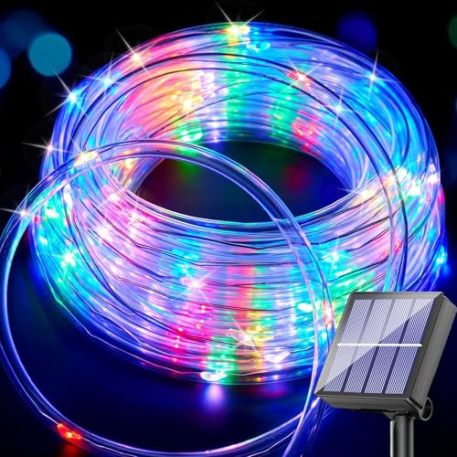 Aofonchy Solar LED Rope Lights Outdoor, 33Ft 100 LEDs Waterproof Tube String Lights with 8 Lighting Modes Solar Powered Fairy Lights for Christmas Wedding Tree Patio Lawn Garden Party Decor