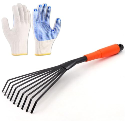 Garden Rake and Glove Set Perfect for Yard Maintenance Weed Remover Tool Hand Rake Gardening-Essentials