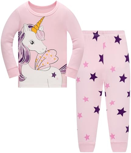 Pigiama Ragazza Unicorno Cotone Lungo 2 Pezzi Biancheria da Notte per Bambina 4-5 Anni