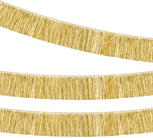 OH YEAH - 3 Unidades - Guirnaldas Flecos Metalizada 20 x 150 cm Oro - Decoración Cumpleaños, Boda, Navidad, Halloween, Carnaval, Bodas