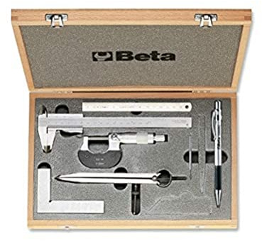 Beta 1685/C7 - Assortimento di 7 strumenti per misurare e tracciare in astuccio di legno