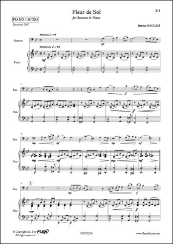 FLEX EDITIONS NAULAIS J. - FLEUR DE SOL - BASSOON OCH PIANO klassiska noter träblåsinstrument fagott
