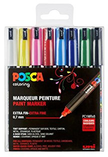 uni-ball 181708 – POSCA märkpenna med kalibrerad spets, set om 8, grundfärger