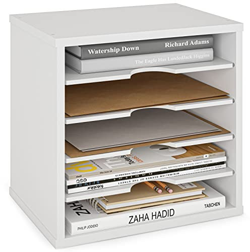 Ballucci File Organizer Paper Sorter, 5 Tier Adjustable Shelves Office Desk Organizer, 13 5/8 x 9 1/4 x 12, White