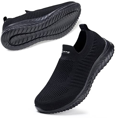 STQ Basket Femme Chaussures de Sport San Lacets Confort Chic Respirant Mode de Ville Marche Légères Slip on Running Fitness Tennis Travail Outdoor Gym Jogging Course Basquette Sneakers Tout Noir EU 36