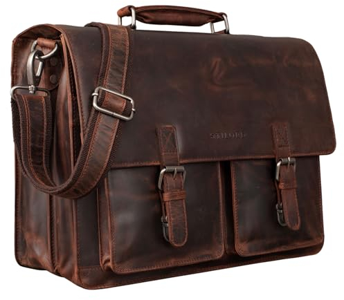 STILORD 'Clarence' Leder Businesstasche Männer Vintage Aktentasche Große Umhängetasche für 15.6 Zoll Laptop und Breite DIN A4 Ordner Trolley Aufsteckbar, Farbe:zamora - braun