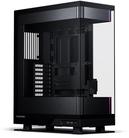Phanteks Evolv X2 Mi-Tower-Spielrahmen, vertikales Kühlsystem, Chassis aus transparentem Hartglas, Innenpanel aus gebürstetem Aluminium mit integrierter D-RGB-Beleuchtung, gebürstetes Schwarz,