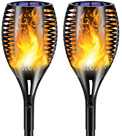Lumières Solaire Flammes, Torche Solaire Flammes de Jardin LED Lampes Extérieur avec Dancing Flames Décor pour Jardin Patio Cour Pathway Piscine, Étanche IP65 (2 Pack 96LED Réverbères)