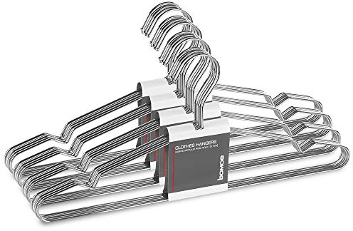 bomoe Kleiderbügel 20 Stück Metall Edelstahl stabile Silber Drahtbügel Jackenbügel Bügel mit Kerben robust & rutschfest